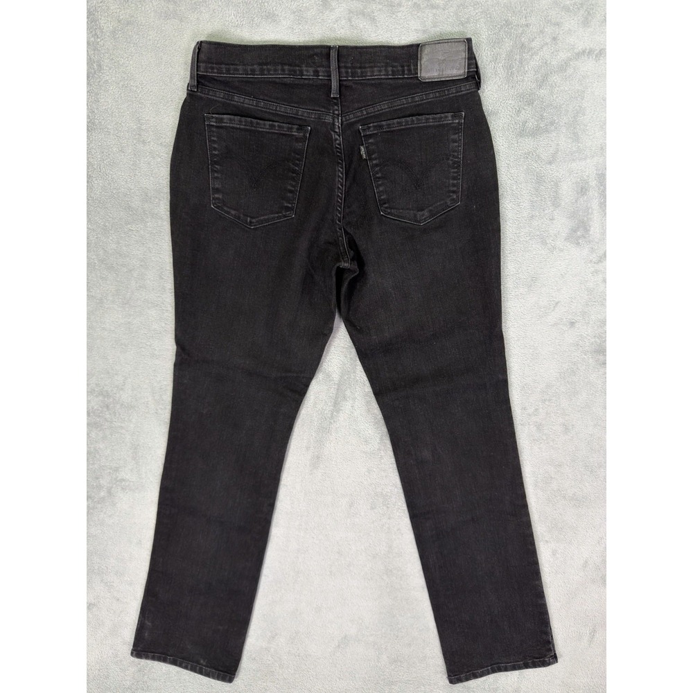 Levis 505 Jeans Womens 28 Black Dark Wash Denim Straight Mid Rise Stretch - Picture 2 of 10